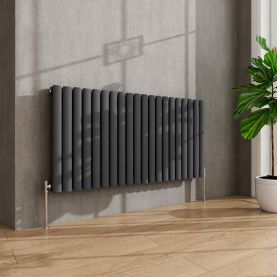 AVER-GROWTH Anthracite Radiator Horizontal Oval Column Double Panel Rad ...