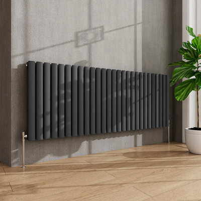 AVER-GROWTH Anthracite Radiator Horizontal Oval Column Double Panel Rad ...