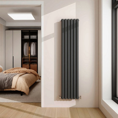 AVER-GROWTH Anthracite Radiator Vertical Oval Column Double Panel Rad ...