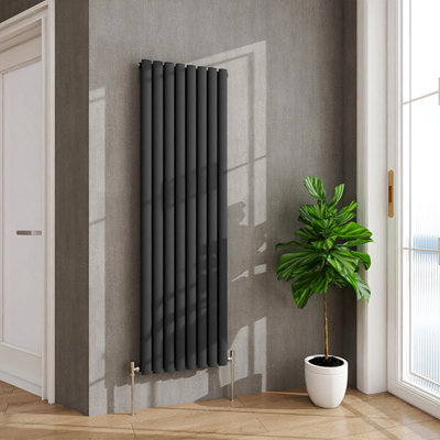 AVER-GROWTH Anthracite Radiator Vertical Oval Column Double Panel Rad ...