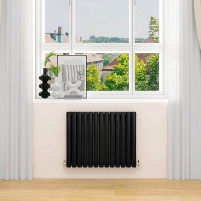 AVER-GROWTH Black Radiator Horizontal Oval Column Double Panel Rad ...