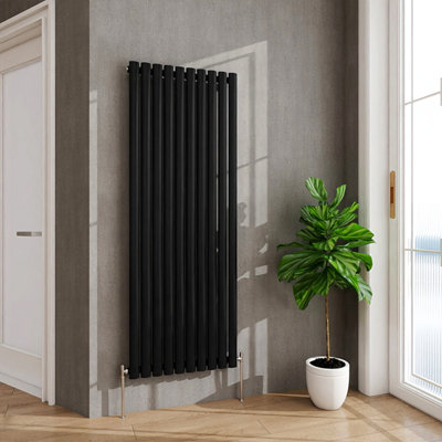 AVER-GROWTH Black Radiator Vertical Oval Column Single Panel Rad 1600x590mm