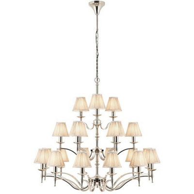 Avery Ceiling Pendant Chandelier Light 21 Lamp Bright Nickel & Beige Pleat Shade