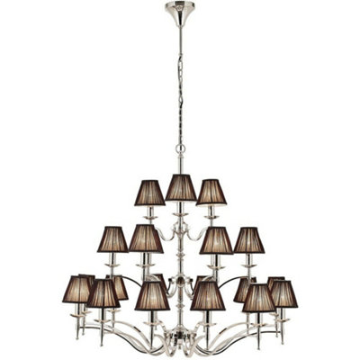 Avery Ceiling Pendant Chandelier Light 21 Lamp Bright Nickel & Black Pleat Shade