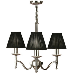 Avery Ceiling Pendant Chandelier Light 3 Lamp Bright Nickel & Black Pleat Shade