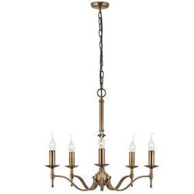Avery Ceiling Pendant Chandelier Light 5 Lamp Antique Brass Curved Candelabra