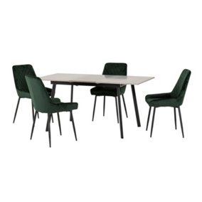 Avery Extending Dining Set in Grey Oak Effect with Emerald Green Velvet Chairs