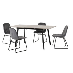 Avery Extending Dining Set in Grey Oak Effect with Grey Lukas Velvet Chairs