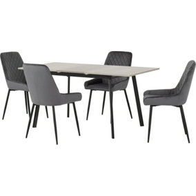 Avery Extending Dining Set  in Grey Oak Effect with Grey Velvet Chairs