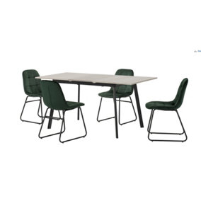 Avery Extending Dining Set in Grey Oak Effect with Lukas Green Velvet Chairs