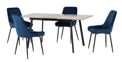 Avery Extending Dining Set  in Grey Oak Effect with Sapphire Blue Velvet Chairs