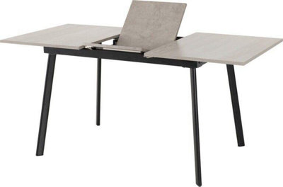 Avery Extending Dining Table in Concrete Grey Oak Effect and Black Metal Frame