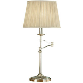 Avery Luxury Swing Arm Table Lamp Bright Nickel & Beige Shade Adjustable Light