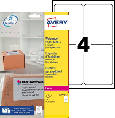 Avery Printable, customisable Weatherproof/ Waterproof, Parcel Mailing ...