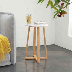 Avery Side Table, White Wooden Top, Bamboo Legs