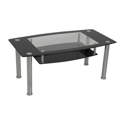 AVF 110cm x 60cm Coffee Table  - Black Glass & Chrome