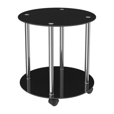 AVF 2-Tier Round Table with Locking Wheels (Black Glass & Chrome) | DIY ...