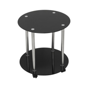 AVF 2-Tier Round Table with Locking Wheels (Black Glass & Chrome)
