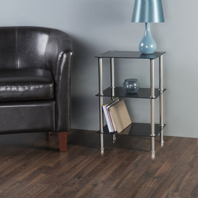 AVF 3-Tier Corner Shelving Unit - Black Glass & Chrome