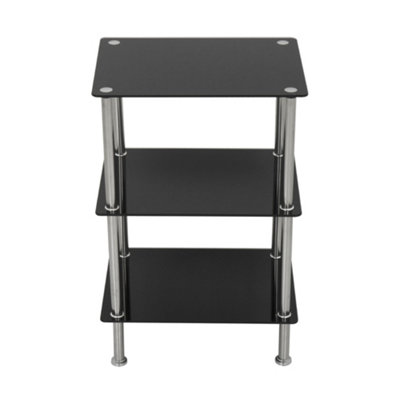 AVF 3-Tier Corner Shelving Unit - Black Glass & Chrome