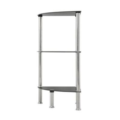 AVF 3-Tier Corner Shelving Unit - Black Glass & Chrome