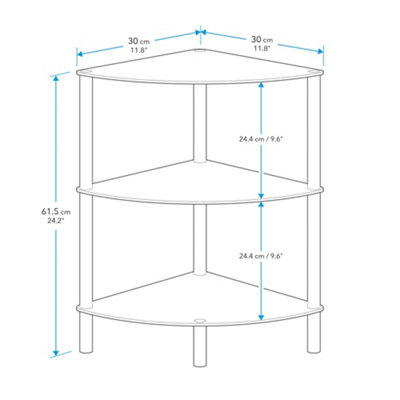 AVF 3-Tier Corner Shelving Unit - Black Glass & Chrome