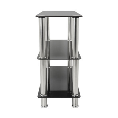 AVF 3-Tier Wide Shelving Unit - Black Glass & Chrome