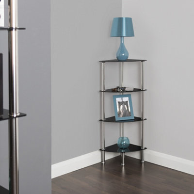 AVF 4-Tier Corner Shelving Unit - Black Glass & Chrome