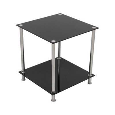 AVF 45cm x 45cm 2-Tier Square Lamp Table - Black Glass & Chrome