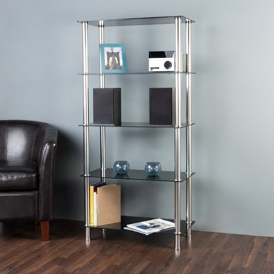 AVF 5-Tier Tall Shelving Unit - Black Glass & Chrome