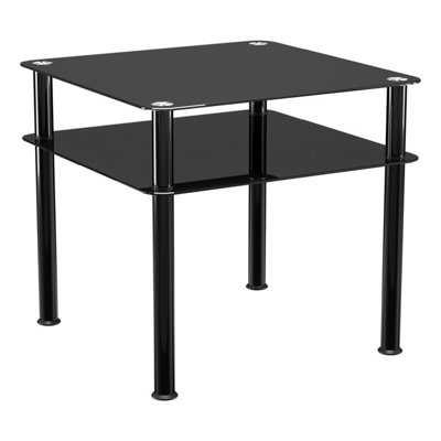 AVF 60cm x 60cm Black Glass and Black Leg Side Table