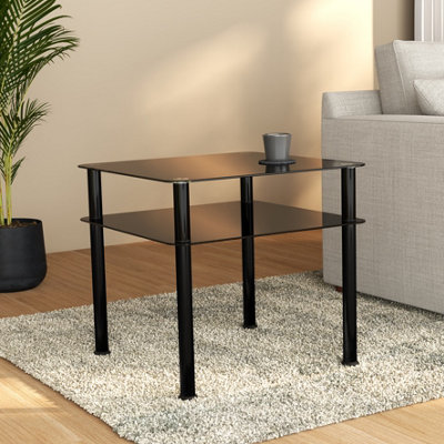 AVF 60cm x 60cm Black Glass and Black Leg Side Table