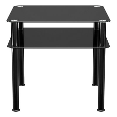 AVF 60cm x 60cm Black Glass and Black Leg Side Table