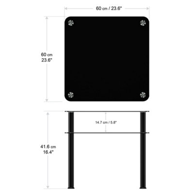 AVF 60cm x 60cm Black Glass and Black Leg Side Table