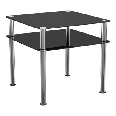 AVF 60cm x 60cm Black Glass and Polished Leg Side Table