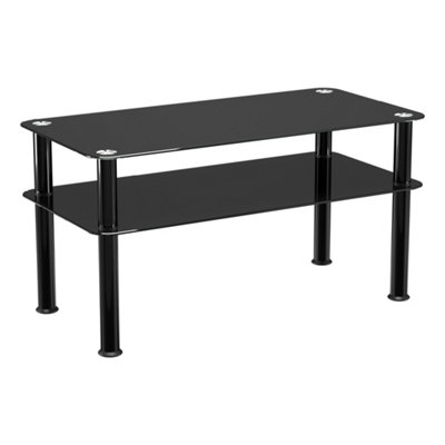 AVF 80cm x 40cm Black Glass and Black Leg Coffee Table