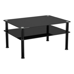 AVF 80cm x 60cm Black Glass and Black Leg Coffee Table