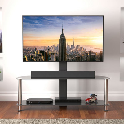 AVF Black Glass 1.14m TV stand with TV Mounting Column, for TVs 32-65 ...
