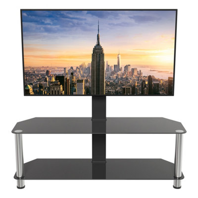 AVF Black Glass 1.14m TV stand with TV Mounting Column, for TVs 32-65 ...