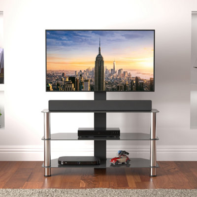 AVF Black Glass 90cm TV stand with TV Mounting Column, for TVs 32-60 ...