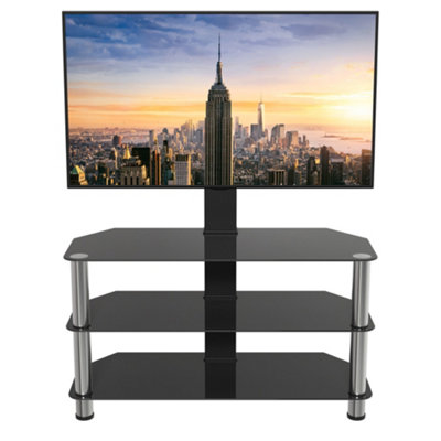AVF Black Glass 90cm TV stand with TV Mounting Column, for TVs 32-60 ...