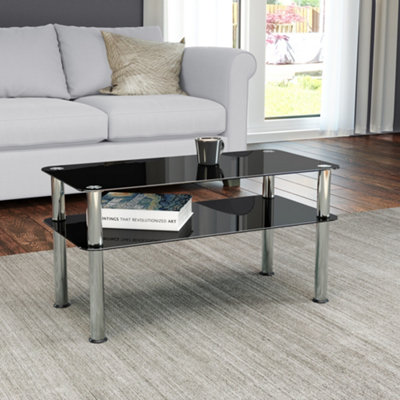 AVF Black Glass and Polished Leg Coffee Table - 80 x 40cm