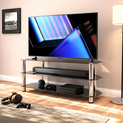 AVF Classic 1.14m Glass Corner TV Stand, for TVs up to 55" - Black & Chrome