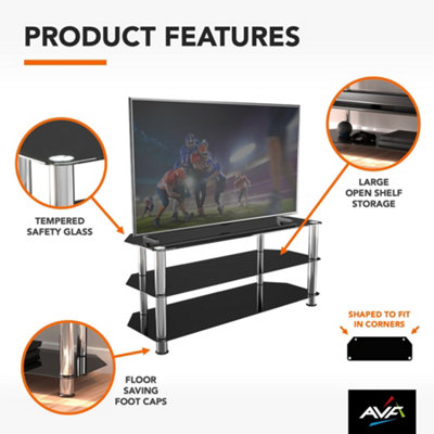 AVF Classic 1.14m Glass Corner TV Stand, for TVs up to 55" - Black & Chrome