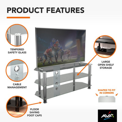 AVF Classic 1.14m Glass Corner TV Stand with Cable Management for TVs ...