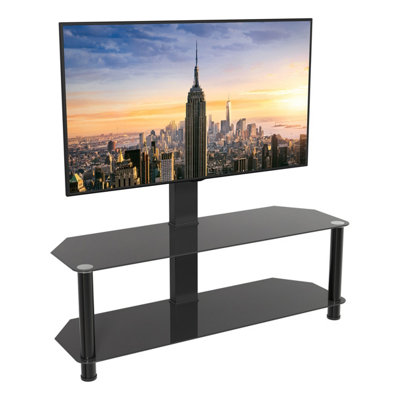 AVF Classic 1.14m Glass Corner TV Stand with Mount for TVs 32-65" - Black