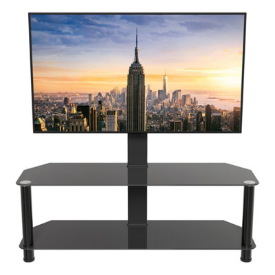 AVF Classic 1.14m Glass Corner TV Stand with Mount for TVs 32-65" - Black