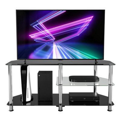 AVF Classic 1.14m Glass Corner TV Stand with Vertical Storage for TVs ...