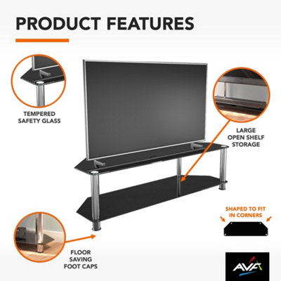 AVF Classic 1.4m Glass Corner TV Stand for TVs up to 65" - Black & Chrome