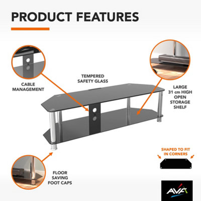 AVF Classic 1.4m Glass Corner TV Stand with Cable Management for TVs up ...